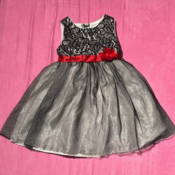 Youngland Dresses | Youngland Black Lace Dress with Red Floral Belt | Color: Black/Red | Size: 4g | Shannon_Lamarr's Closet